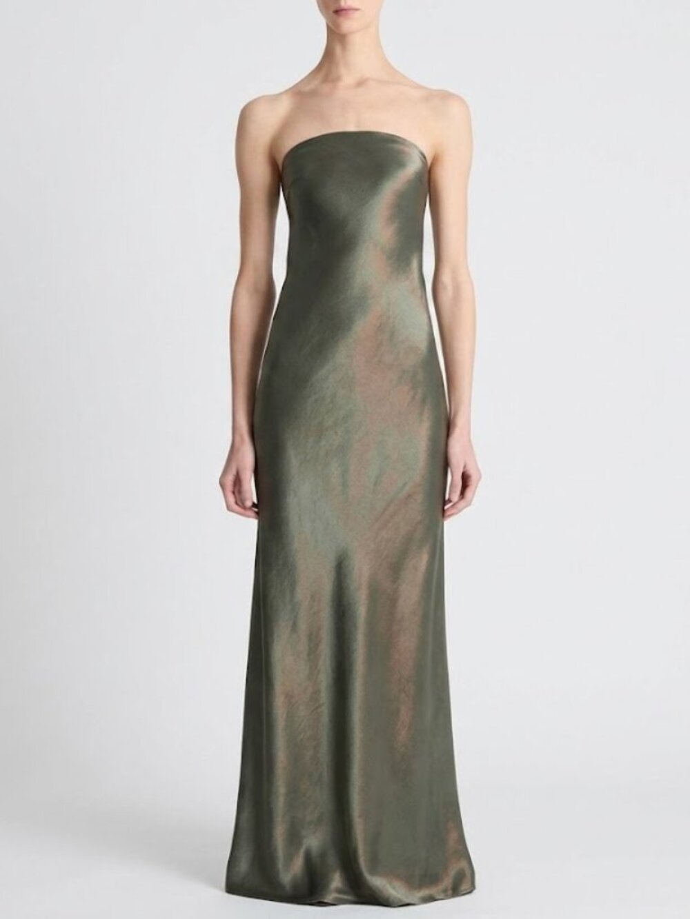 VINCE Satin Strapless Maxi Dress Style # V126352011 Clay Sage Size 8 NWT $498